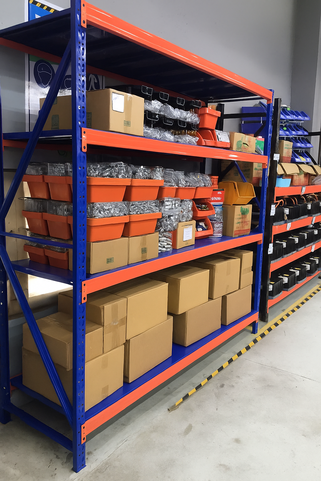 Kệ trung tải 250kg/tầng MHBrothers khung hàn chắc chắn, màu cam xanh.