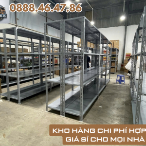 Kệ V lỗ bắt vít MHBrothers màu ghi xám, 4 tầng, dùng cho kho hàng và gia đình.