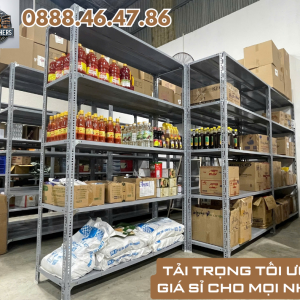 Kệ V lỗ bắt vít 5 tầng MHBrothers khung trắng, mâm tôn dày 0.7mm, chịu lực cao.
