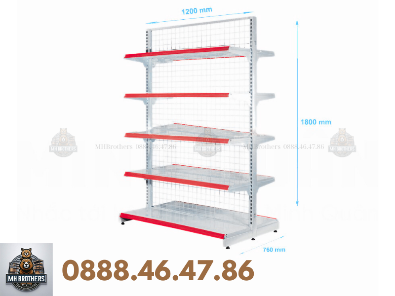 Kệ đôi siêu thị lưng lưới – Tăng khả năng hiển thị sản phẩm.